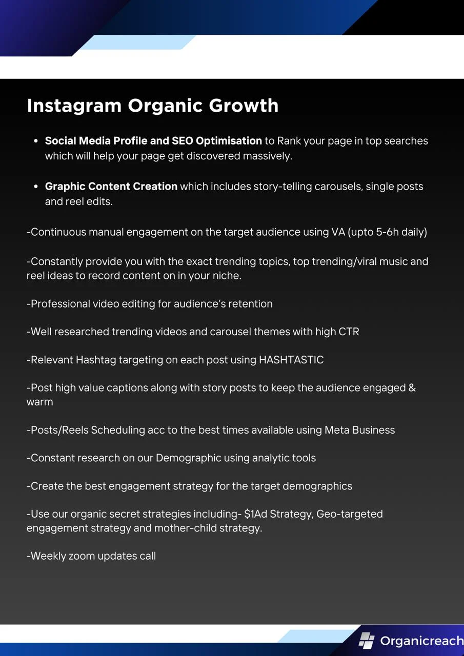 Instagram Organic Growth deliverables